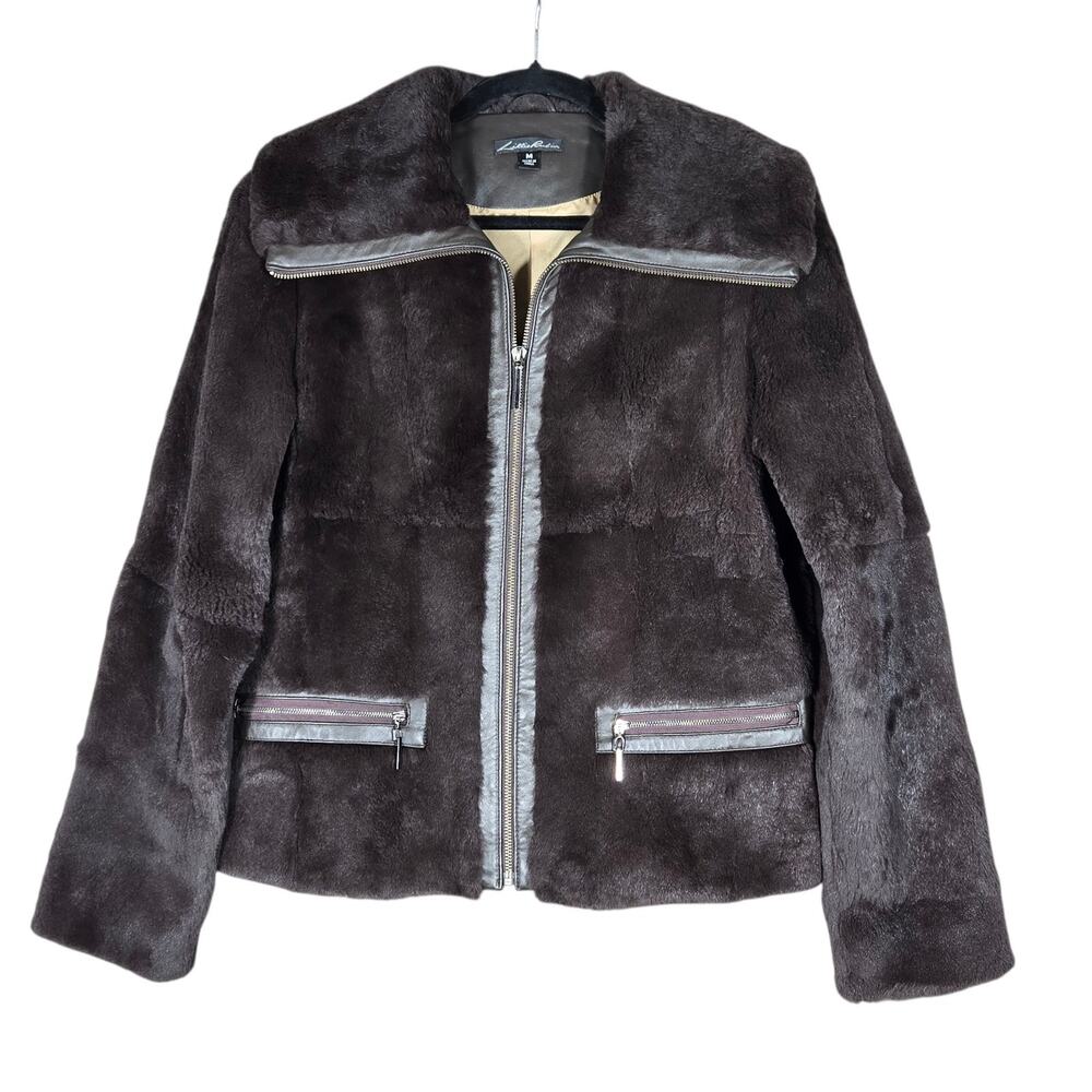Vintage Lillie Rubin Fur Jacket Womens Medium Chocolate Dyed Rabbit Leather Trim